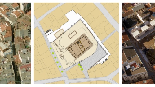 Entorno del Templo de Diana antes y después de la ejecución del Proyecto de adecuación del entorno del Templo de Diana. Propuesta de integración urbana prevista por el Plan General.